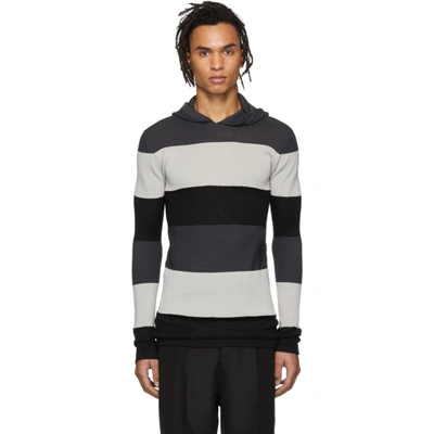 Rick Owens Striped Knitted Hoodie - 黑色 In 366109blk