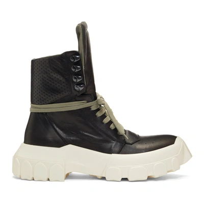 Rick Owens Black And White Stivale Leather Hi-top Sneakers - 黑色 In Black