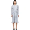 LOEWE LOEWE WHITE AND BLUE STRIPE SILK SHIRT DRESS