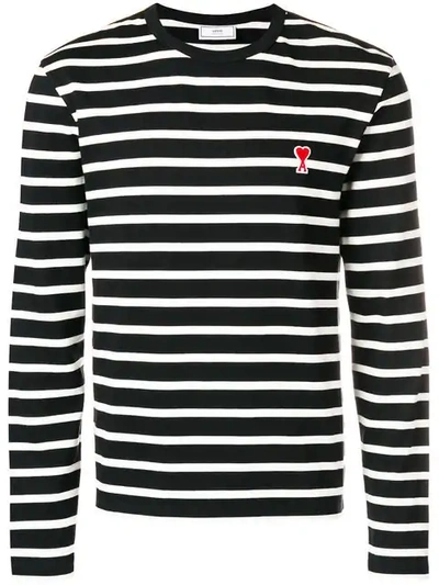 Ami Alexandre Mattiussi Logo-appliquéd Striped Cotton-jersey T-shirt In Black