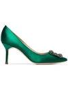 Manolo Blahnik Crystal Buckle High Heels In Green