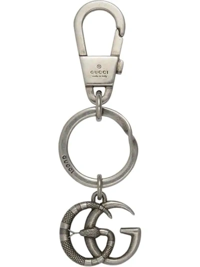 Gucci Silver Double G Snake Keyring In Metallic