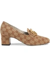 GUCCI GG CANVAS MID-HEEL PUMP WITH DOUBLE G