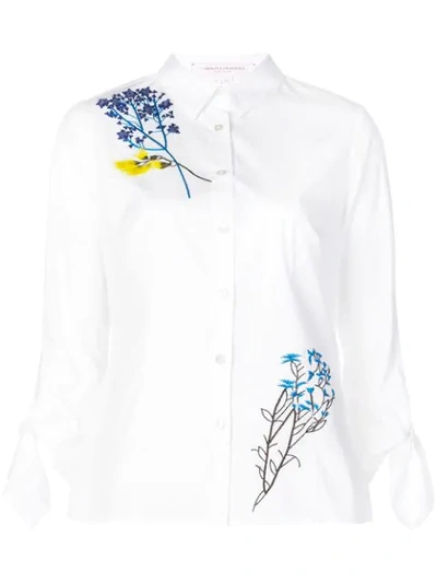 Carolina Herrera 3/4-sleeve Floral-embroidered Button-front Cotton Shirt In White