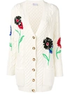 RED VALENTINO FLORAL-EMBROIDERED CABLE-KNIT CARDIGAN