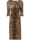 Dolce & Gabbana Leopard-print Calf-length Cady Dress In Brown