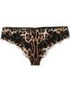 Dolce & Gabbana Leopard-print Satin Thong With Lace Detailing In Brown