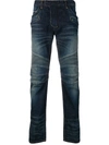 BALMAIN BALMAIN SLIM-FIT BIKER JEANS WITH BALMAIN MEDALLION PRINT - BLUE