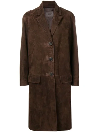 Prada Suede Button-front Trench Coat In Brown