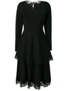 Stella Mccartney Long-sleeve Lace-trimmed Tiered Dress In Black