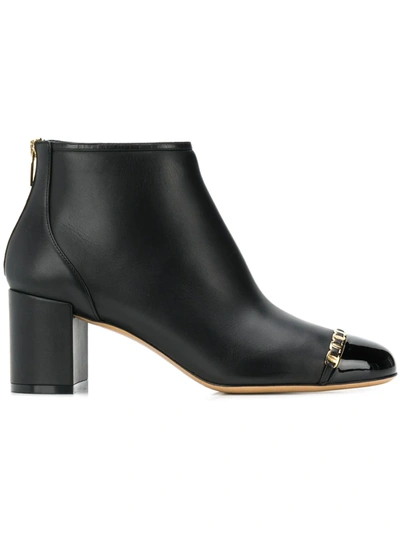 Ferragamo Vara Chain Leather Ankle Boots In Black