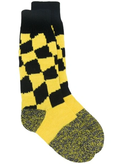 Marni Checkered Knitted Socks - 黄色 In Yellow