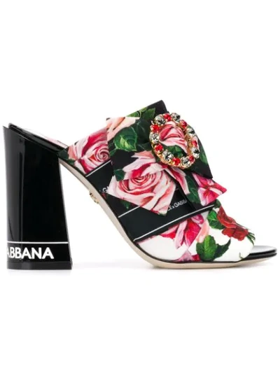 Dolce & Gabbana Floral Print Mules In Black,pink,red