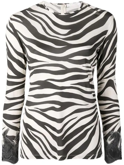 Chloé Lace-trimmed Zebra-print Satin Top In Ivory