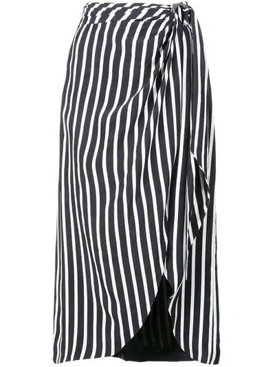 Jonathan Simkhai Multimedia Striped Wrap-front Midi Skirt In Midnight White