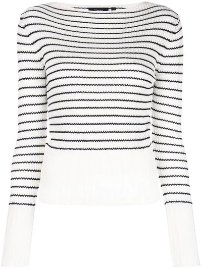 Theory Striped Boat-neck Pullover Sweater In Ivory/black