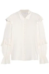 FRAME FRAME WOMAN RUFFLE-TRIMMED SILK-GEORGETTE BLOUSE OFF-WHITE,3074457345620047784