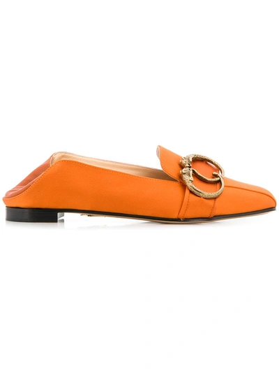 Charlotte Olympia Collapsible Heel Satin Loafers In Orange