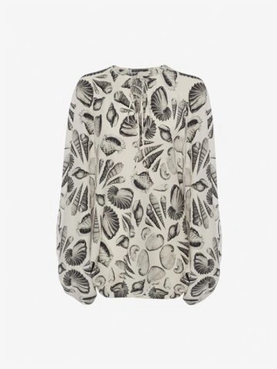 Alexander Mcqueen Cabinet Of Shells Print Silk Cocoon Tunic In Ivory/black