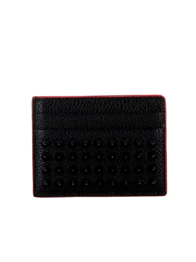 Christian Louboutin Spiked Textured-leather Card Holder In Black