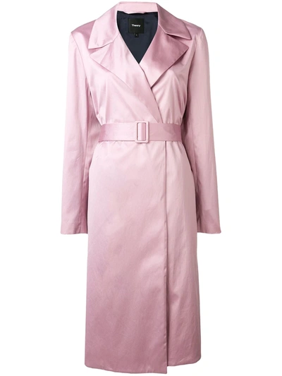 Theory Chintz Cotton Belted Trench Coat In Pink Lilac