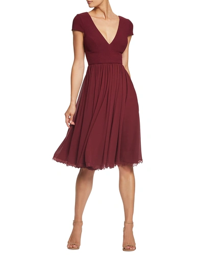 Dress The Population Corey Chiffon Fit & Flare Cocktail Dress In Burgundy