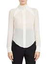 SAINT LAURENT Oversized Collar Sheer Silk Button-Down Blouse