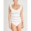 ZIMMERMANN CREAM STRIPE MELODY DOT SCOOP-NECK SWIMSUIT