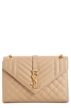 Saint Laurent Large Envelope Calfskin Shoulder Bag In Cork/ Cork