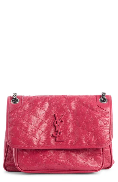 Saint Laurent Niki Medium Crinkled Calf Flap-top Shoulder Bag In Rouge Eros