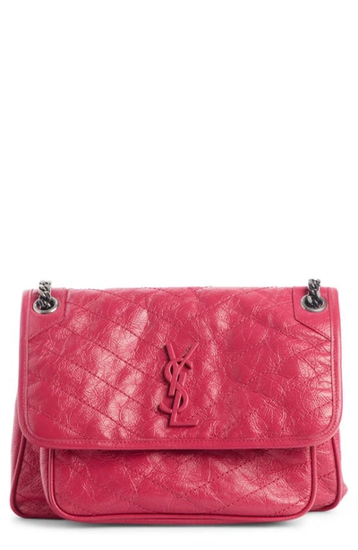 Saint Laurent 中号"niki Monogram"皮革单肩包 In Rouge Eros