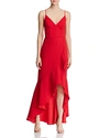 AVERY G HIGH/LOW RUFFLED CREPE GOWN,2212XBL