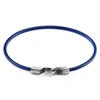 Anchor & Crew Azure Blue Talbot Silver & Round Leather Bracelet In Leather