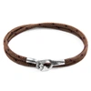 ANCHOR & CREW BROWN TENBY SILVER & ROPE BRACELET