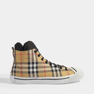 Burberry Kilbourne Check Hightops In Antique Yellow Cotton