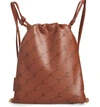 STELLA MCCARTNEY PERFORATED LOGO MINI FAUX LEATHER DRAWSTRING BACKPACK - BROWN,557913W8402