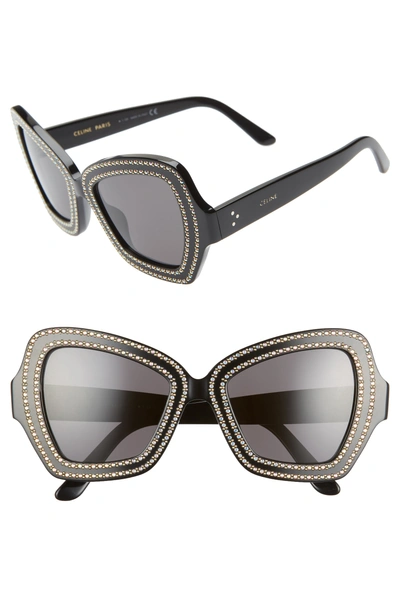 Celine 54mm Butterfly Sunglasses - Black W/ Gold Micro Studs