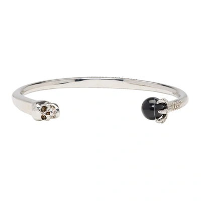 Alexander Mcqueen Metallic Skull And Claw Bracelet In 1001 Sil/bk