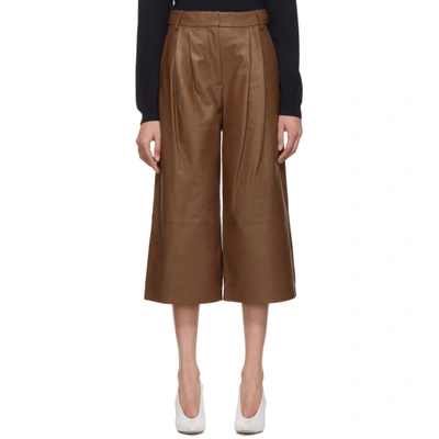 Tibi Stella Leather Cropped Trousers In Brown