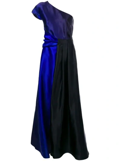 Lanvin One Shoulder Draped Gown In Blue,black