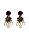 DOLCE & GABBANA RED ROSE LEOPARD PRINT CHARM EARRINGS