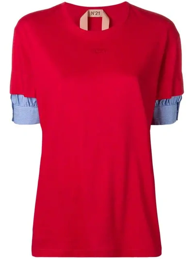 N°21 Short Layered Sleeve T-shirt In Red