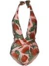ADRIANA DEGREAS ADRIANA DEGREAS FIORE FLORAL STRETCH DEEP V-NECK SWIMSUIT - 粉色