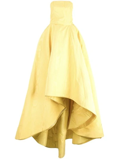 Oscar De La Renta Strapless Asymmetric Cotton-blend Moire Gown In Ginger