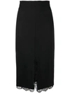 Alexander Mcqueen Lace-trimmed Wool-blend Pencil Skirt In Black
