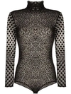 ALEXIA HENTSCH ALEXIA HENTSCH SHEER POLKA DOT VELVET BODYSUIT - 黑色