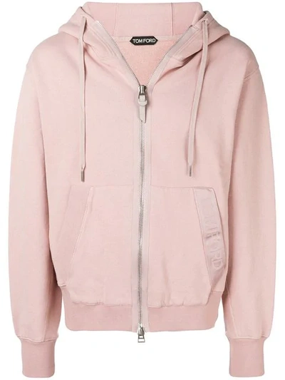 Tom Ford Oversized Logo-trimmed Fleece-back Cotton-jersey Zip-up Hoodie In Pink
