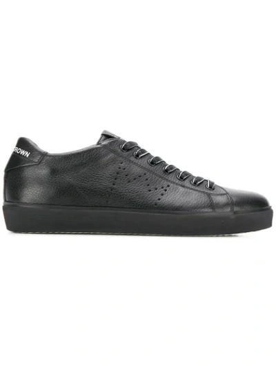 Leather Crown Logo Sneakers In Black