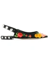 Dolce & Gabbana Floral-print Crystal-embellished Twill Flats In Black