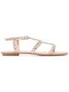 Aquazzura Tequila Crystal-embellished Metallic Leather Sandals In Neutrals
